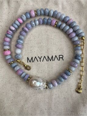 Purple Opal Beaded Baroque Pearl Necklace NWOT
